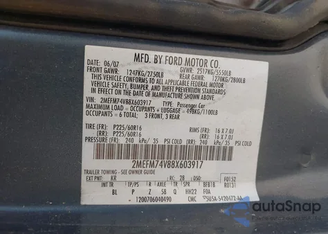 2008 Mercury Grand Marquis Gs from USA, damaged, VIN 2MEFM74V88X603917